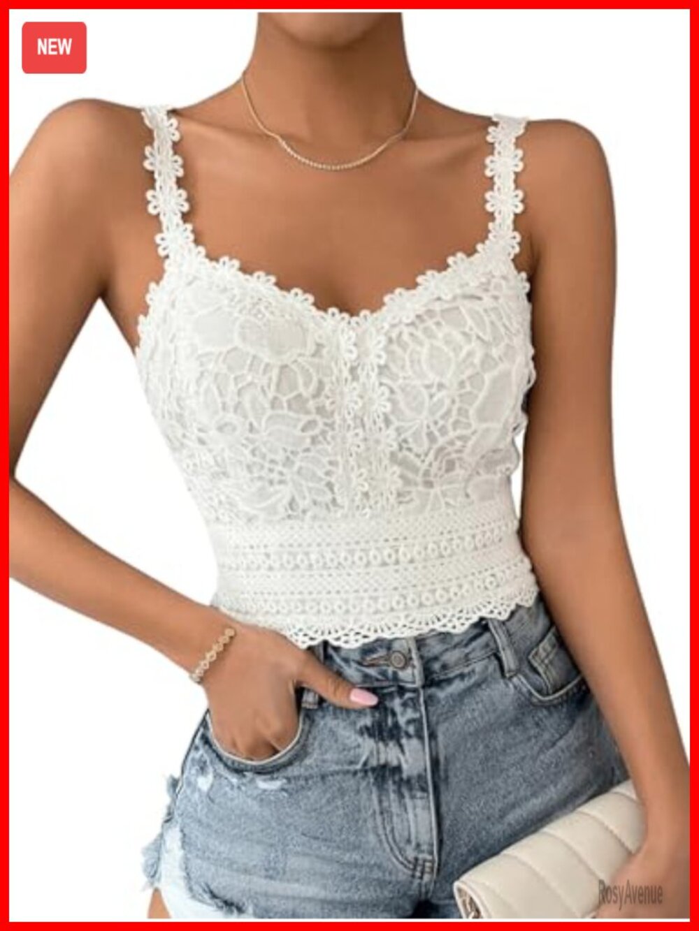 Boho Lace Corset Top Lace Trim Sleeveless Crop Cami Sweetheart Neck